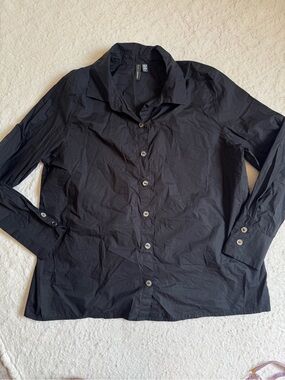 Shannon Passero Black Button Front Poplin Shirt Womens Large Career Casual